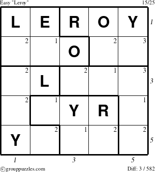 The grouppuzzles.com Easy Leroy puzzle for , suitable for printing, with all 3 steps marked