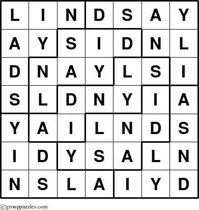 The grouppuzzles.com Answer grid for the Lindsay puzzle for 