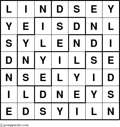 The grouppuzzles.com Answer grid for the Lindsey puzzle for 