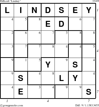 The grouppuzzles.com Difficult Lindsey puzzle for , suitable for printing, with all 9 steps marked