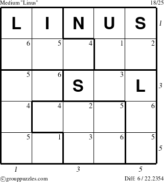 The grouppuzzles.com Medium Linus puzzle for , suitable for printing, with all 6 steps marked