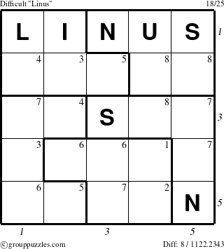 The grouppuzzles.com Difficult Linus puzzle for , suitable for printing, with all 8 steps marked