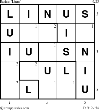 The grouppuzzles.com Easiest Linus puzzle for , suitable for printing, with all 2 steps marked