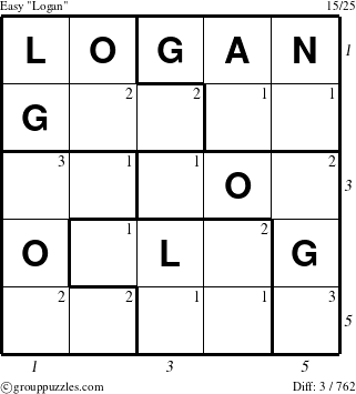 The grouppuzzles.com Easy Logan puzzle for , suitable for printing, with all 3 steps marked