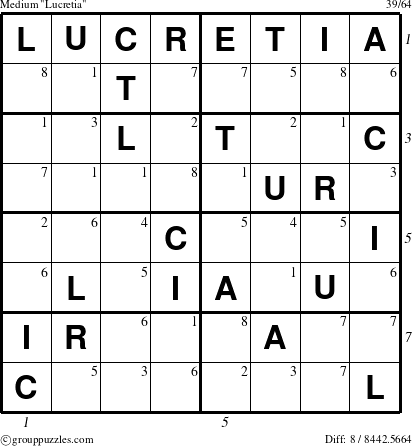 The grouppuzzles.com Medium Lucretia puzzle for , suitable for printing, with all 8 steps marked