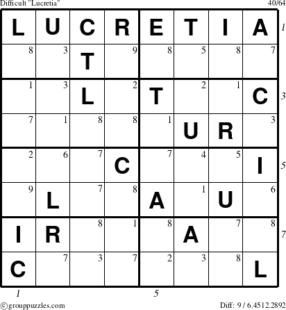 The grouppuzzles.com Difficult Lucretia puzzle for , suitable for printing, with all 9 steps marked