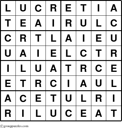 The grouppuzzles.com Answer grid for the Lucretia puzzle for 