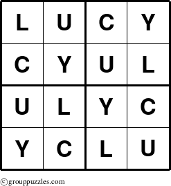The grouppuzzles.com Answer grid for the Lucy puzzle for 
