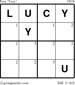 The grouppuzzles.com Easy Lucy puzzle for  with the first 3 steps marked