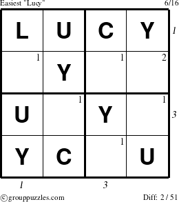 The grouppuzzles.com Easiest Lucy puzzle for  with all 2 steps marked