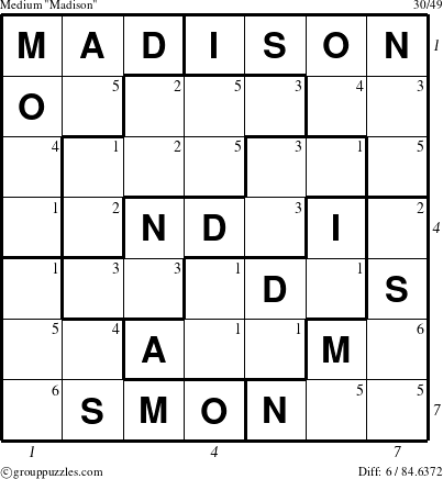 The grouppuzzles.com Medium Madison puzzle for  with all 6 steps marked