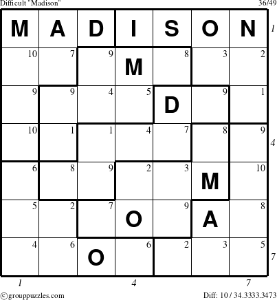The grouppuzzles.com Difficult Madison puzzle for  with all 10 steps marked