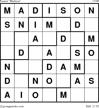 The grouppuzzles.com Easiest Madison puzzle for 
