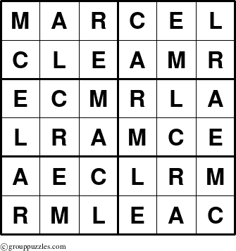 The grouppuzzles.com Answer grid for the Marcel puzzle for 