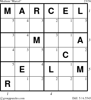 The grouppuzzles.com Medium Marcel puzzle for  with all 5 steps marked