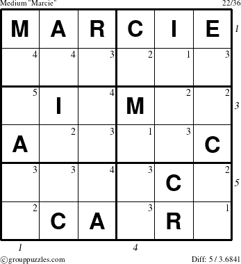 The grouppuzzles.com Medium Marcie puzzle for  with all 5 steps marked