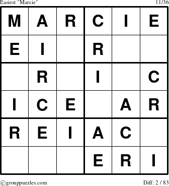The grouppuzzles.com Easiest Marcie puzzle for 