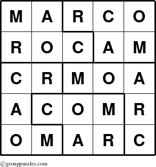 The grouppuzzles.com Answer grid for the Marco puzzle for 