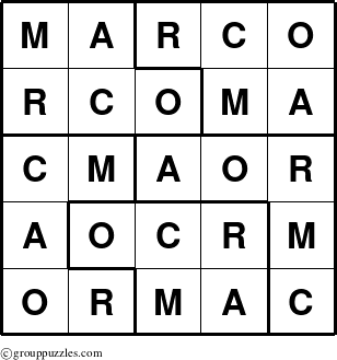 The grouppuzzles.com Answer grid for the Marco puzzle for 