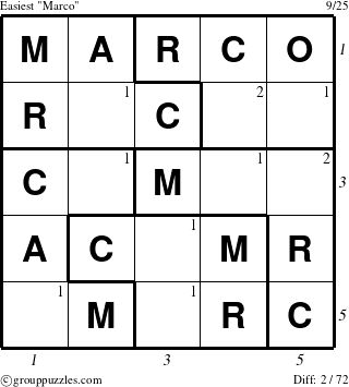 The grouppuzzles.com Easiest Marco puzzle for  with all 2 steps marked