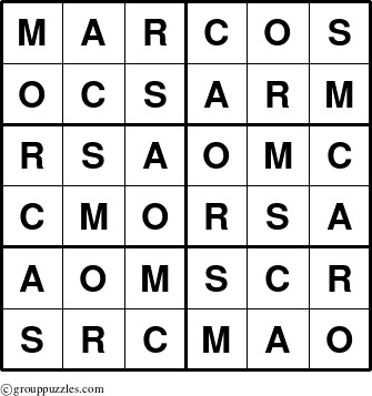 The grouppuzzles.com Answer grid for the Marcos puzzle for 