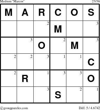The grouppuzzles.com Medium Marcos puzzle for  with the first 3 steps marked