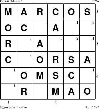 The grouppuzzles.com Easiest Marcos puzzle for  with all 2 steps marked