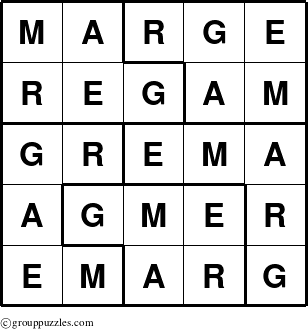 The grouppuzzles.com Answer grid for the Marge puzzle for 