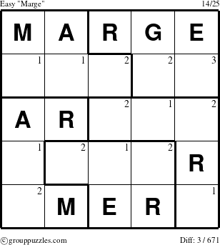 The grouppuzzles.com Easy Marge puzzle for  with the first 3 steps marked