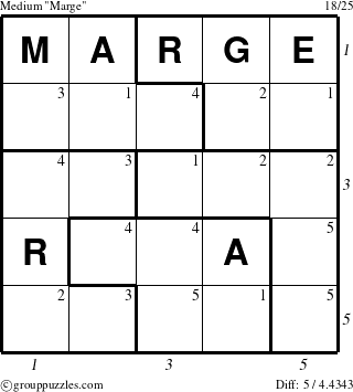 The grouppuzzles.com Medium Marge puzzle for , suitable for printing, with all 5 steps marked