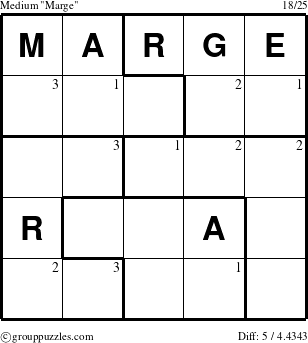 The grouppuzzles.com Medium Marge puzzle for  with the first 3 steps marked
