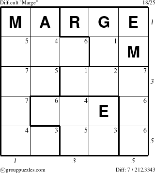 The grouppuzzles.com Difficult Marge puzzle for , suitable for printing, with all 7 steps marked