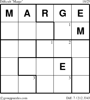 The grouppuzzles.com Difficult Marge puzzle for  with the first 3 steps marked