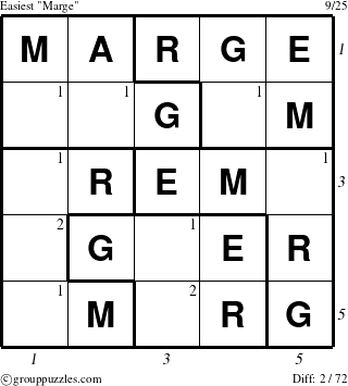 The grouppuzzles.com Easiest Marge puzzle for , suitable for printing, with all 2 steps marked