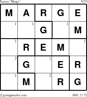 The grouppuzzles.com Easiest Marge puzzle for  with the first 2 steps marked