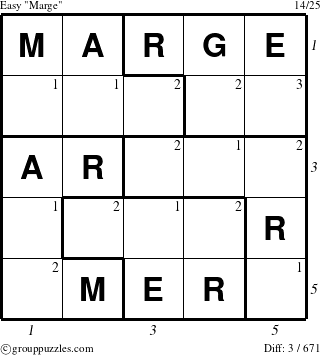 The grouppuzzles.com Easy Marge puzzle for , suitable for printing, with all 3 steps marked