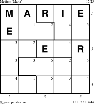 The grouppuzzles.com Medium Marie puzzle for , suitable for printing, with all 5 steps marked