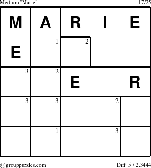 The grouppuzzles.com Medium Marie puzzle for  with the first 3 steps marked