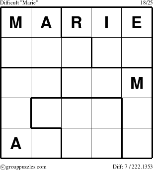 The grouppuzzles.com Difficult Marie puzzle for 