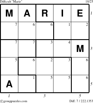 The grouppuzzles.com Difficult Marie puzzle for  with all 7 steps marked