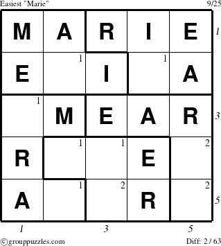 The grouppuzzles.com Easiest Marie puzzle for  with all 2 steps marked
