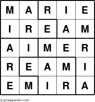 The grouppuzzles.com Answer grid for the Marie puzzle for 