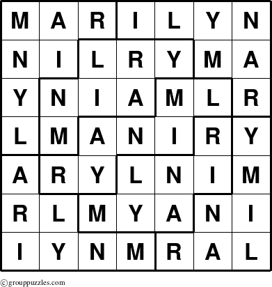 The grouppuzzles.com Answer grid for the Marilyn puzzle for 