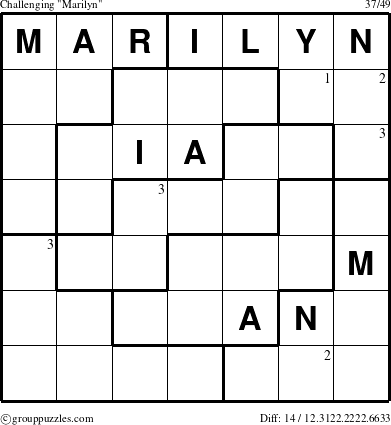 The grouppuzzles.com Challenging Marilyn puzzle for  with the first 3 steps marked