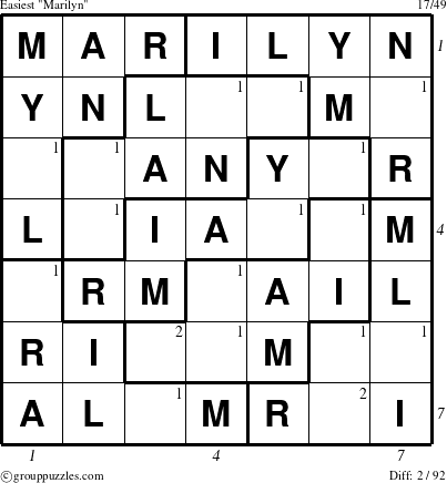 The grouppuzzles.com Easiest Marilyn puzzle for  with all 2 steps marked