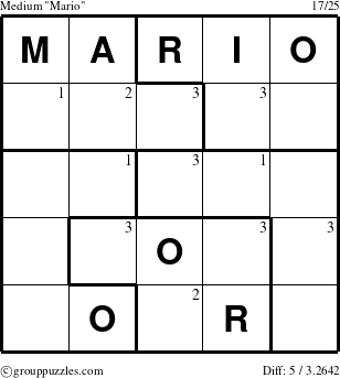 The grouppuzzles.com Medium Mario puzzle for  with the first 3 steps marked