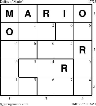 The grouppuzzles.com Difficult Mario puzzle for , suitable for printing, with all 7 steps marked