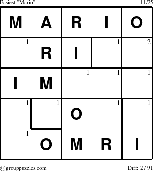 The grouppuzzles.com Easiest Mario puzzle for  with the first 2 steps marked