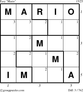 The grouppuzzles.com Easy Mario puzzle for  with all 3 steps marked