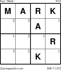 The grouppuzzles.com Easy Mark puzzle for  with the first 3 steps marked